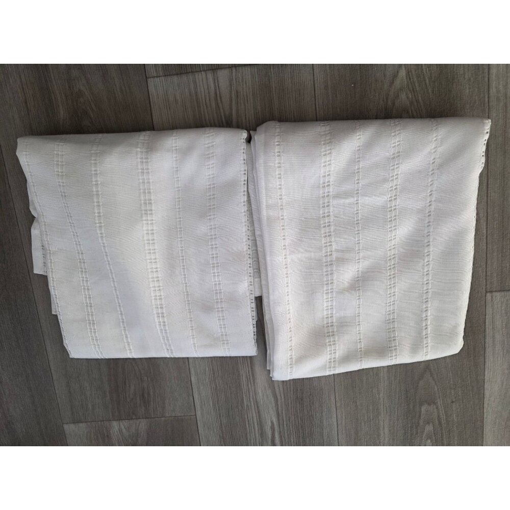 Tommy Bahama Home White Sheer Striped Curtain Panels 2 Pieces 84" Long